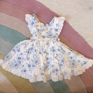 Sweet Honey Blue floral pinafore dress 12m